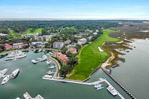 Aerial view of Sea Pines near Harbour Town Marina on Hilton Head Island